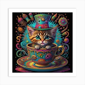 Cat Hatter In A Teacup Art Print