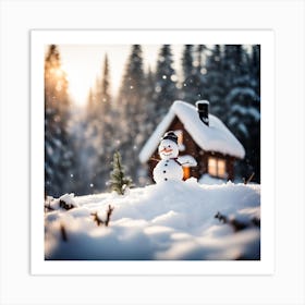 Snowman In The Snow Art Print