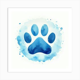 Blue Watercolor Dog Paw Print Art Print