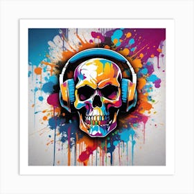 Skull With Headphones 52 Art Print