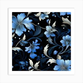 Gothic inspired shades of blue and black floral Art Print