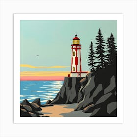 Lighthouse At Sunset Art Print