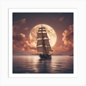 Sailing Ship At Night Art Print