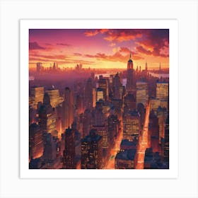 New York City At Sunset Art Print