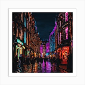 Edinburgh Street At Night Art Print