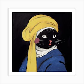 The Cat With The Pearl Earring, Cat Art  Johannes Vermeer Art Print