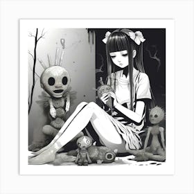 Girl With Stuffed Animals Art Print