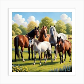 Family Of Horses Art Print