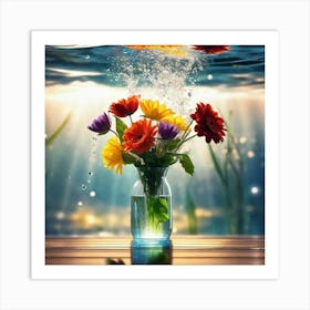 Flowers In A Vase Under Water Art Print