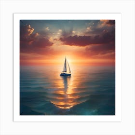 Sailboat At Sunset Art Print