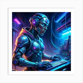 Female Cyborg In A Futuristic Room Art Print