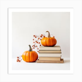 Pumpkins On Books 4 Art Print