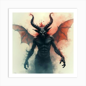 Demon With Black Magic Swirling In A Colorful Watercolor Haze 1 Art Print