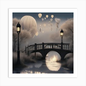Hot Air Balloons In The Sky Magical Night Landscape Art Print