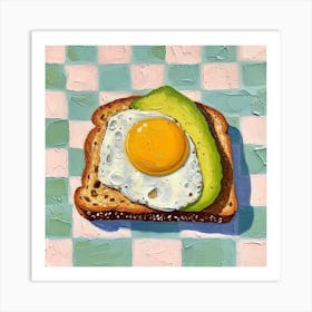 Avocado Egg On Toast Pastel Checkerboard 1 Art Print