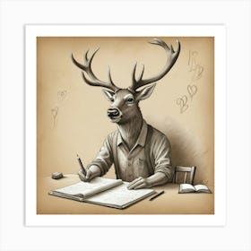 Deer In A Book Art Print