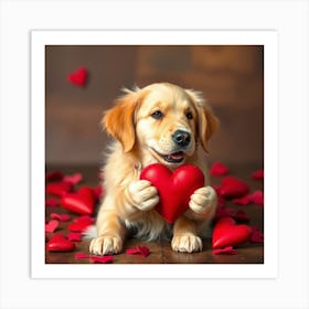 Asm Valentine Golden Retriever Holding Heart F6194e0c A009 48e2 A4f3 14badde937db Art Print