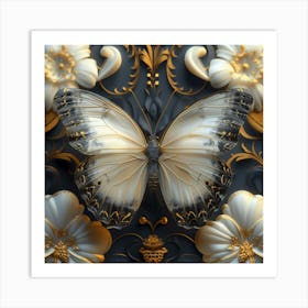 Butterfly And Flowers 3 Art Print