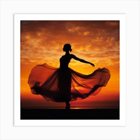 Silhouette Of A Dancer At Sunset Art Print