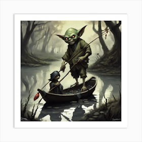 Goblin Yokai Fishing in swamp Art Print