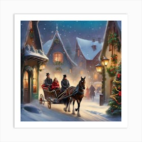 A Romantic Couple Riding In A Carriage Art Print