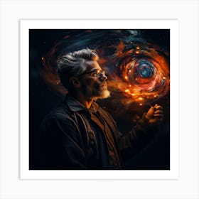 Man Looking At A Spiral Galaxy Art Print