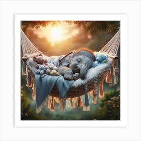 Baby Elephant Sleeping In A Hammock 2 Art Print