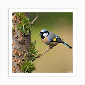 Tit on branch 30 Art Print