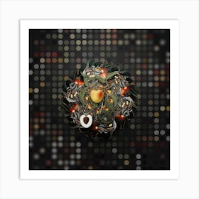 Vintage Peach Fruit Wreath on Dot Bokeh Pattern n.0513 Art Print