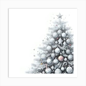 A Pencil Drawing Of A White Christmas Tree With Different Colorful Ornaments Decorated With 1 Art Print