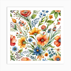 Watercolor Floral Seamless Pattern Art Print