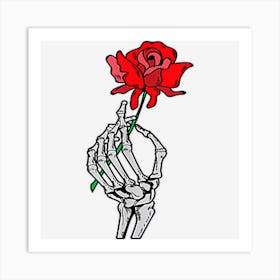 Funny Skeleton Hand With Red Rose Peace Halloween Lover Art Print