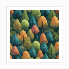 Colorful Trees Seamless Pattern Art Print