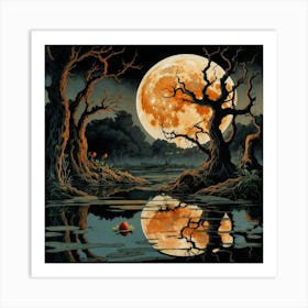 Default Full Moon Rising Over A Pond Photography Romanticism 0 ٢ 1 Art Print