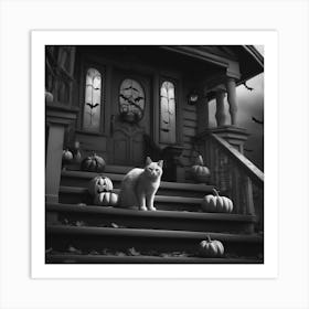 Halloween Cat In Front Of House 5 Art Print