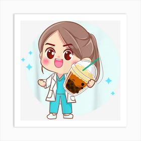 Nurse Drinking Boba Tea Fun Kawaii Bubble Tea Lover Graphic Art Print