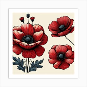 Large red poppy flower, Vector art 2 Art Print