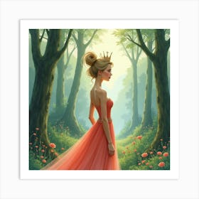 Elegant Queen In A Watercolor Serene Forest 1 Art Print