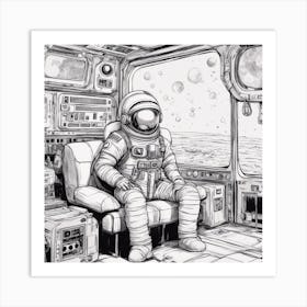 A Sofa In Cosmonaut Suit Wandering In Space 3 Art Print