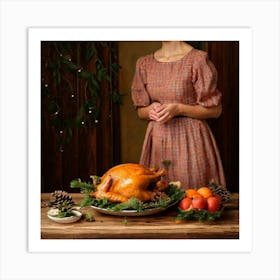 Firefly Vintage, Dress, Roasted, Turkey, Platter, Fruits, Pine, Cones, Garnish, Feast, Holiday, Than (1) Art Print