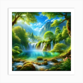 Waterfall In The Forest 48 Art Print