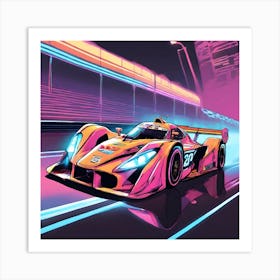 A Racing Car With Neon Lights Art Print