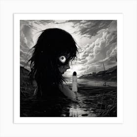 Girl In The Water black and white manga Junji Ito style 1 Art Print