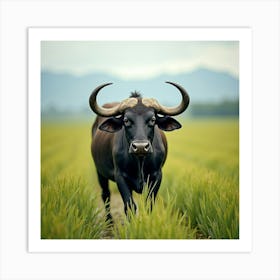 A Majestic Asian Water Buffalo Plodding Through Rice Fields 2 Art Print