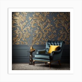 Gold Floral Wallpaper Art Print