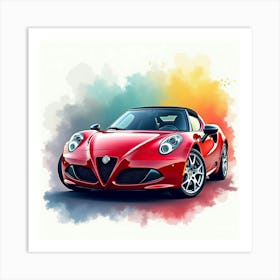 Alfa Romeo 4c Spider In A Colorful Watercolor Backdrop, No Signature Or Logo 1 Art Print