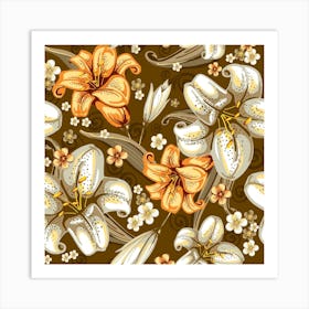White And Yellow Floral Lilies Background Surface Art Print