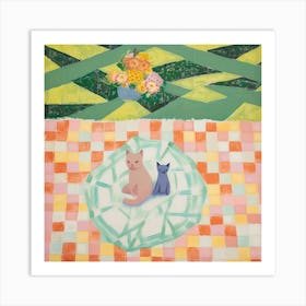 Pastels Cats In A Picnic Blanket Art Print