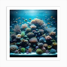 A Fish Tank With Different Types Of Fish With Beautiful Coral 1 Art Print