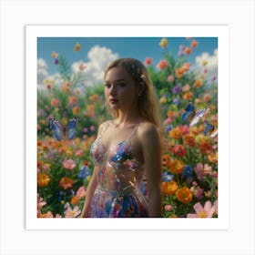 Girl In A Flower Field 4 Art Print